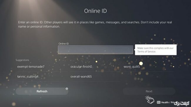 انتخاب آیدی در ساخت اکانت psn