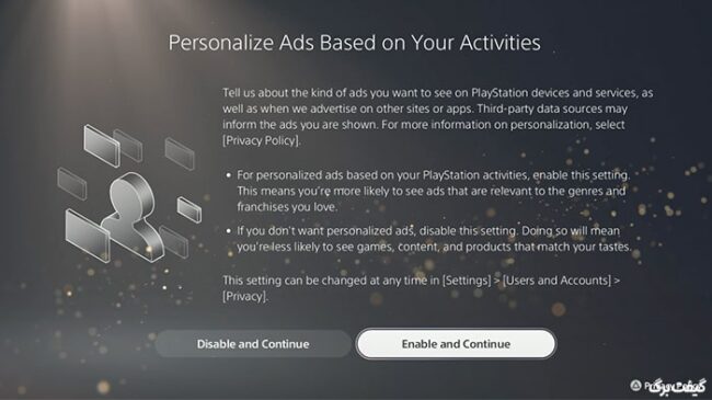 تنظیمات تبلیغات اکانت پلی استیشن