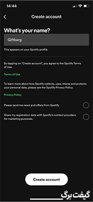 انتخاب نام اکانت Spotify