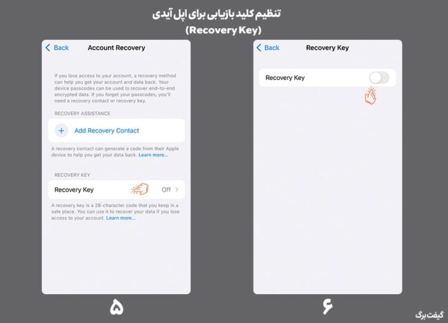 فعالسازی کلید بازیابی اپل آیدی