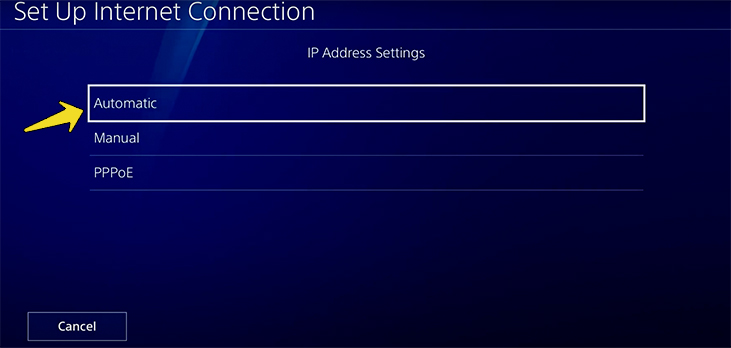 انتخاب گزینه Automatic برای IP Address کنسول ps4