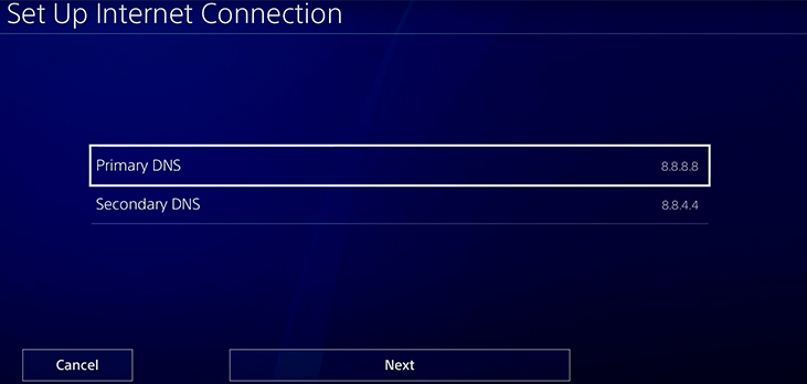 Primary DNS و Secondary DNS در کنسول ps4